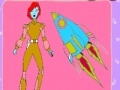 Gra Space Woman and rocket coloring